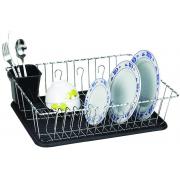 # 337 Large Chrome-Twist Wire Dish Drainer w/ White Tray & Utensil Holder - 6pcs/cs