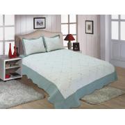 Quilt King Size, Aqua Color with Bordered Embroideries