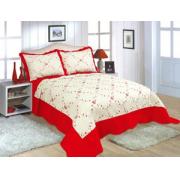 Quilt set-king size-true red and cream color with bordered embroideries