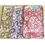 3-Piece Bathroom Rug Set with Engraved Flower-assorted color