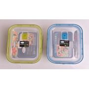 #9011, 1040ml/35.53OZ Rectangle Glass Container with 2 Color Lid