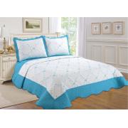 #510-102, Twin Size Quilt Set-Teal/White