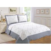 Full/Queen Size Quilt Set-Silver/White with bordered embroideries 