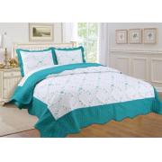 Hunter Green King Size Quilt Set with Bordered Embroideries