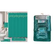 #1410-teal,18-PC Embroidered Bath Mat Set-teal color-6 Sets/cs