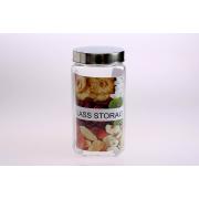  #827H,74oz/2200ml Square Glass Jar with Metal Lid-12pcs/cs