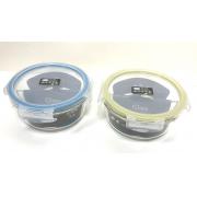 8800ml/27OZ Dual-Compartment Round Glass Food Storage Container-12PCS/CS